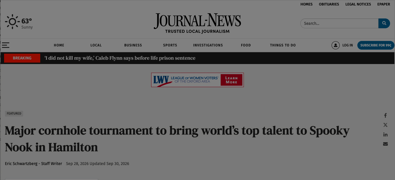 Major Cornhole Tournament to Bring World’s Top Talent to Spooky Nook in Hamilton
